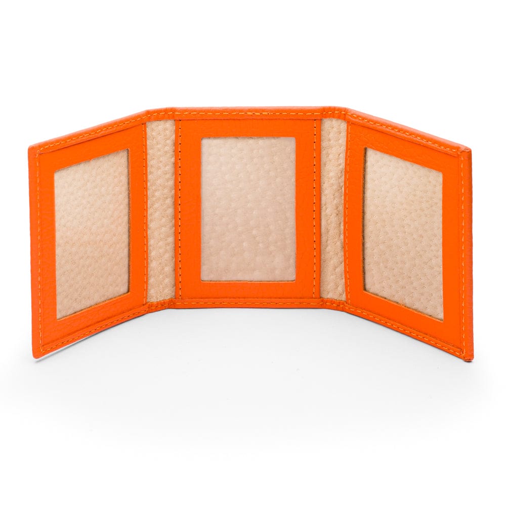 Mini leather trifold photo frame, orange, 60 x 40mm, inside