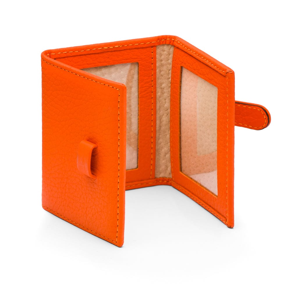 Mini leather trifold photo frame, orange, 60 x 40mm, open