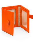 Mini leather trifold photo frame, orange, 60 x 40mm, open