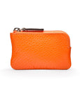 Miniature leather coin purse with key chain, orange, front