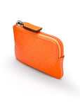 Miniature leather coin purse with key chain, orange, top