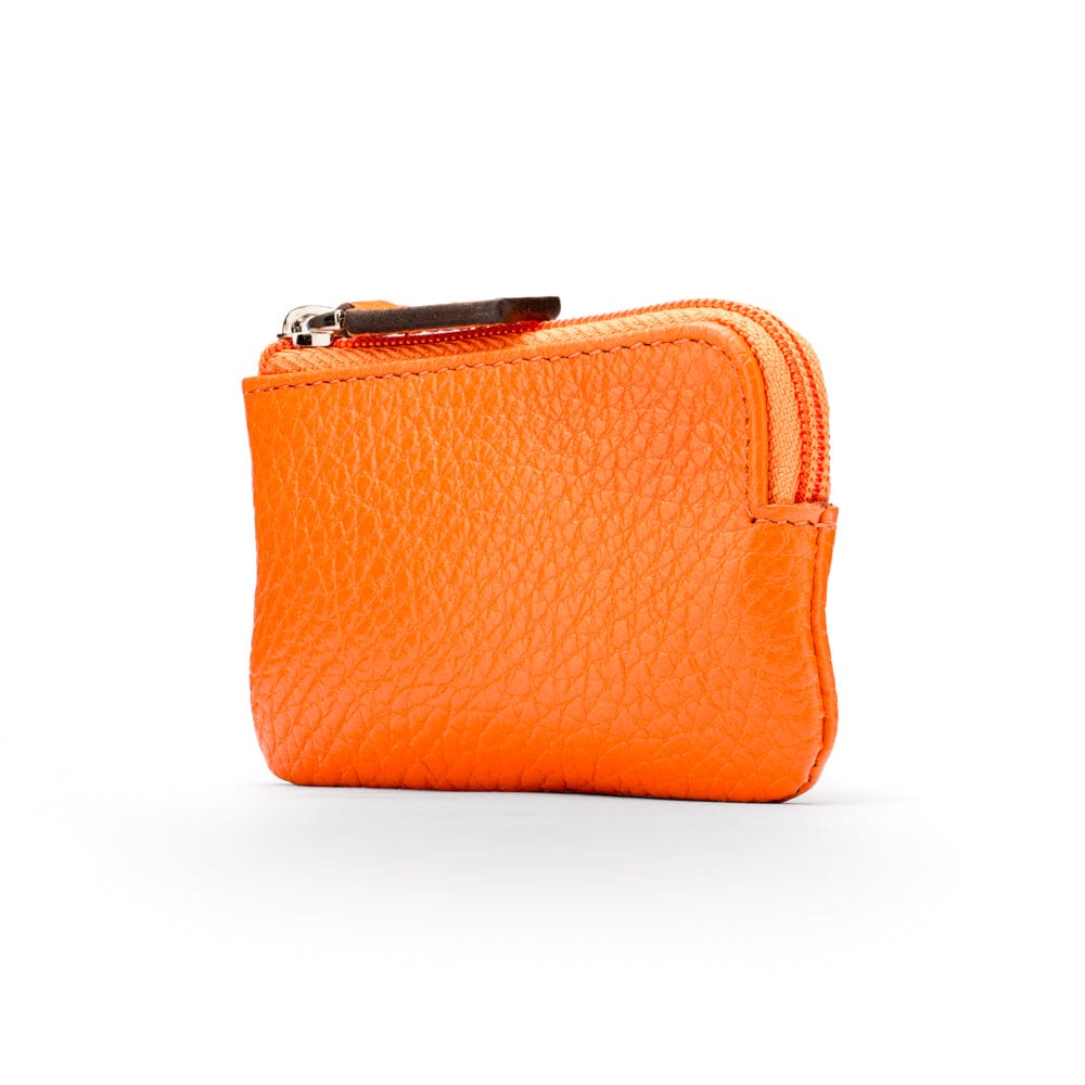 Miniature leather coin purse with key chain, orange, side