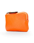 Miniature leather coin purse with key chain, orange, side