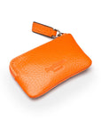 Miniature leather coin purse with key chain, orange, back