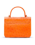 Small ostrich leather top handle bag, orange ostrich, back