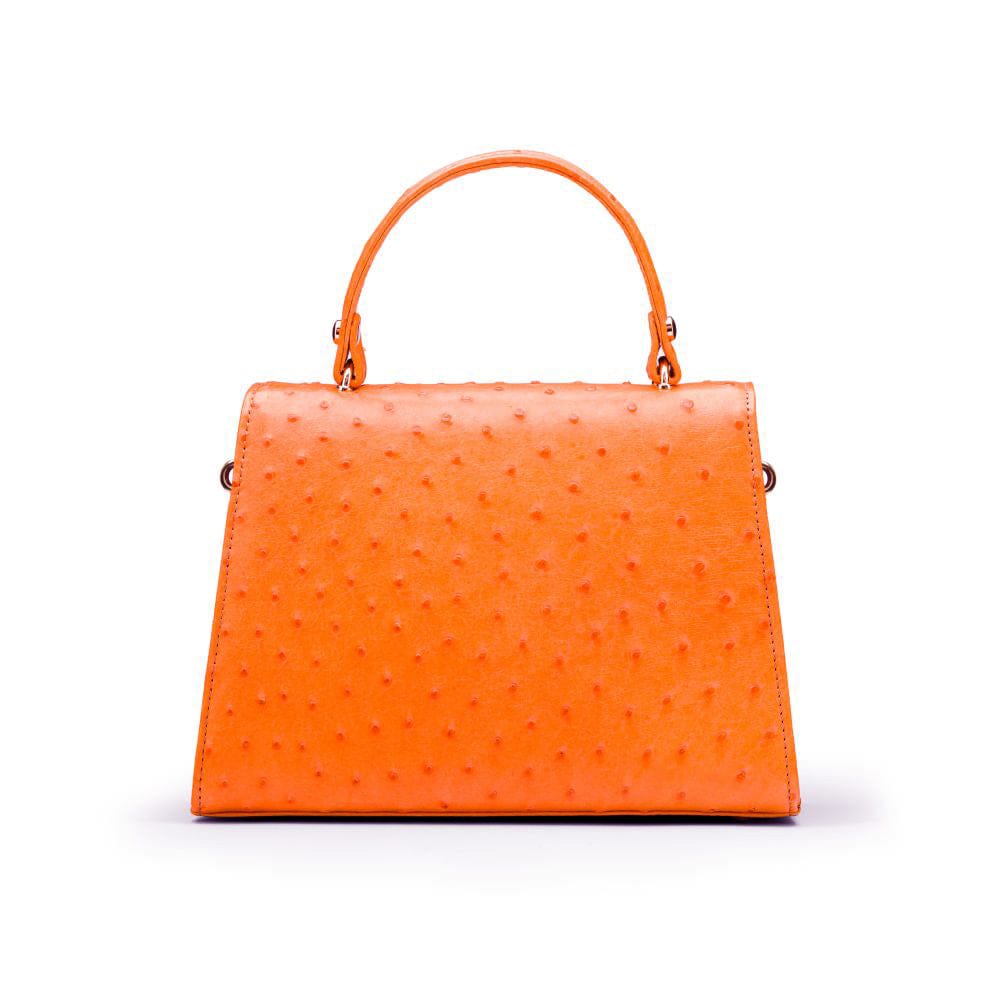 Ostrich leather top handle bag, orange, back