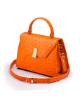 Ostrich leather top handle bag, orange, side