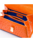 Ostrich leather top handle bag, orange, inside