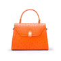 Ostrich leather top handle bag, orange, front