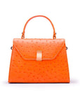 Ostrich leather top handle bag, orange, front