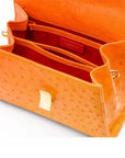 Ostrich leather top handle bag, orange, inside