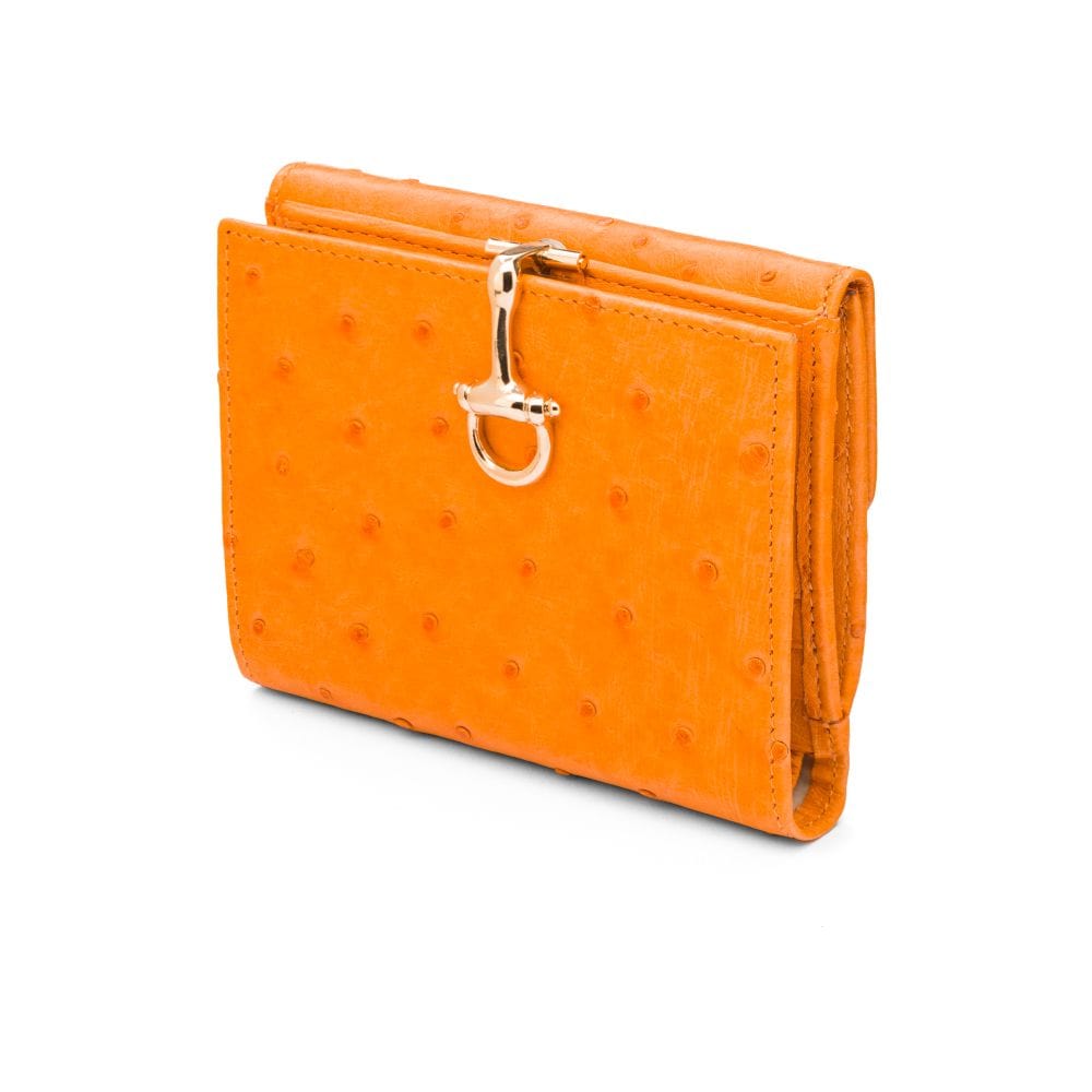 Real ostrich leather coin purse, orange ostrich, front