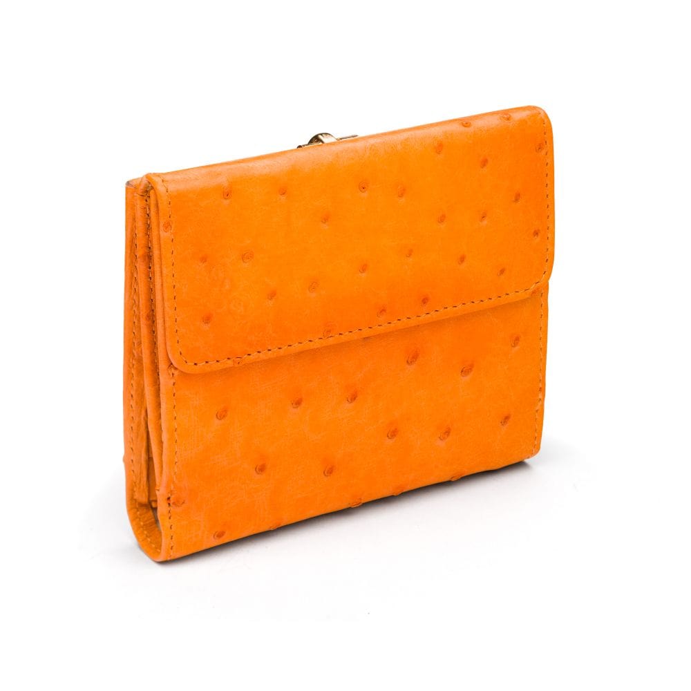 Real ostrich leather coin purse, orange ostrich, back