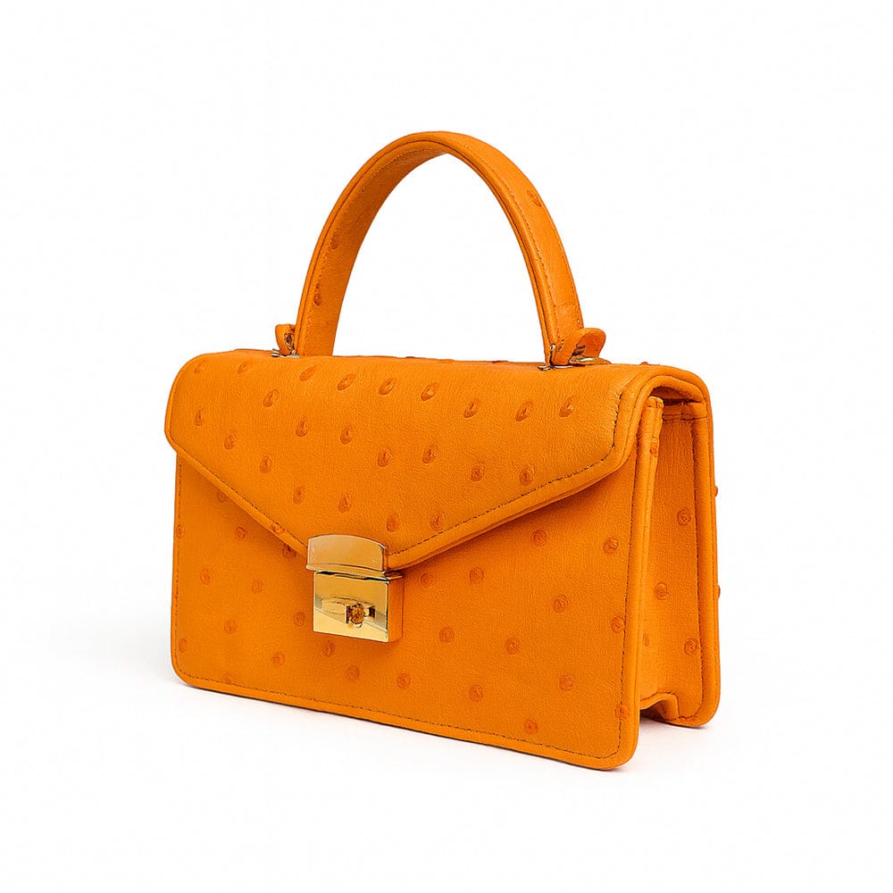Real ostrich Maya top handle bag, orange, side