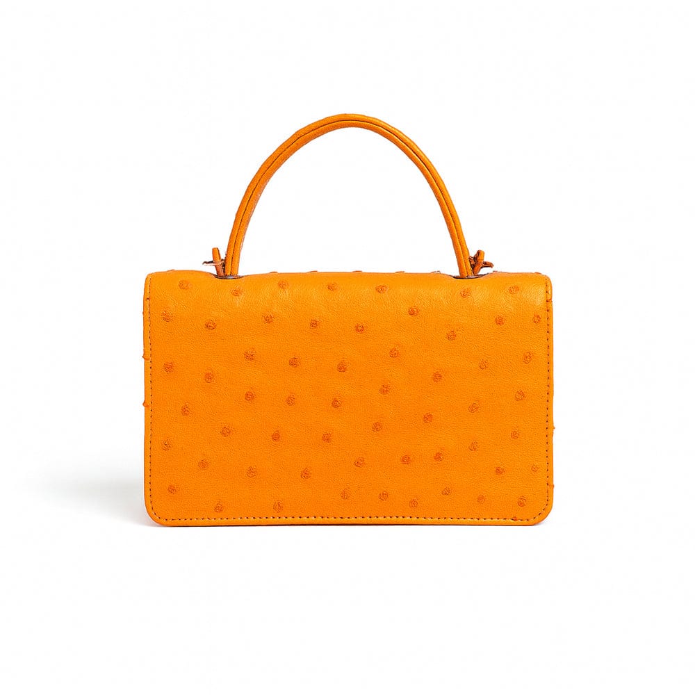 Real ostrich Maya top handle bag, orange, back