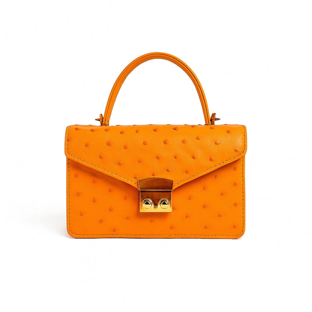 Real ostrich Maya top handle bag, orange, front