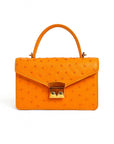 Real ostrich Maya top handle bag, orange, front
