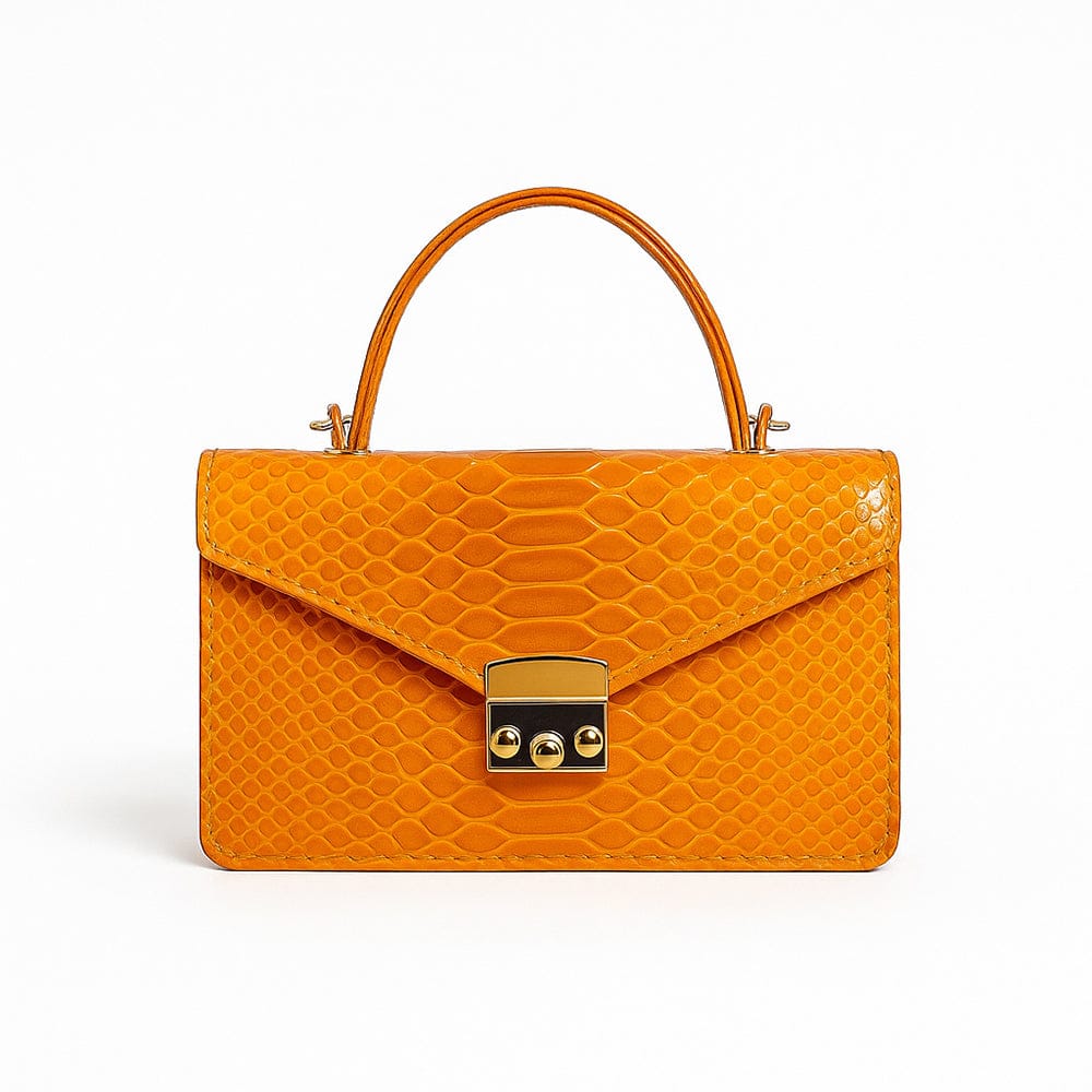 Real python Maya top handle bag, orange, front