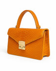 Real python Maya top handle bag, orange, side