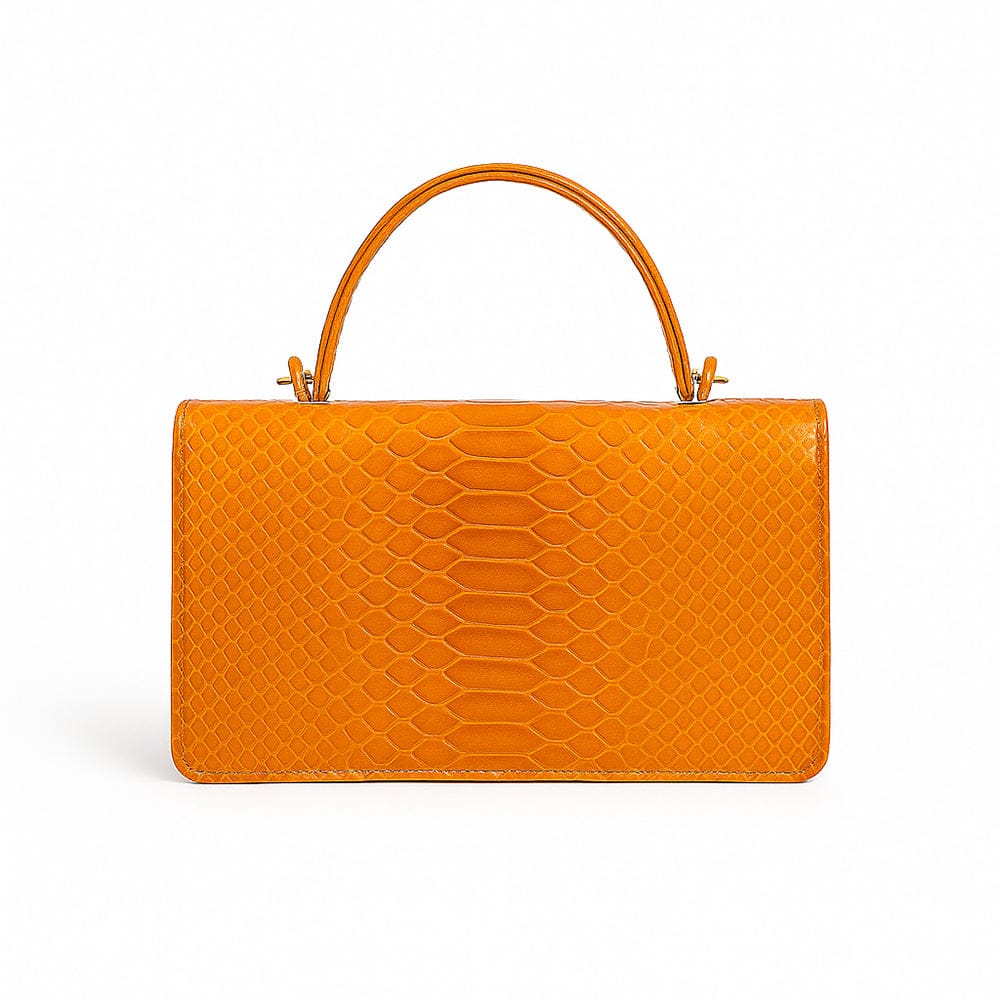Real python Maya top handle bag, orange, back