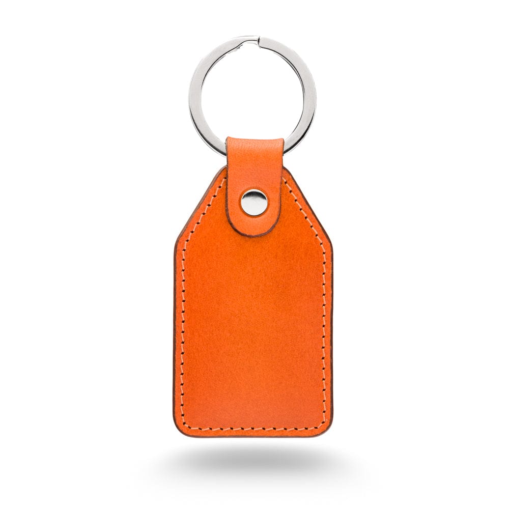 Rectangular leather key fob, orange, front