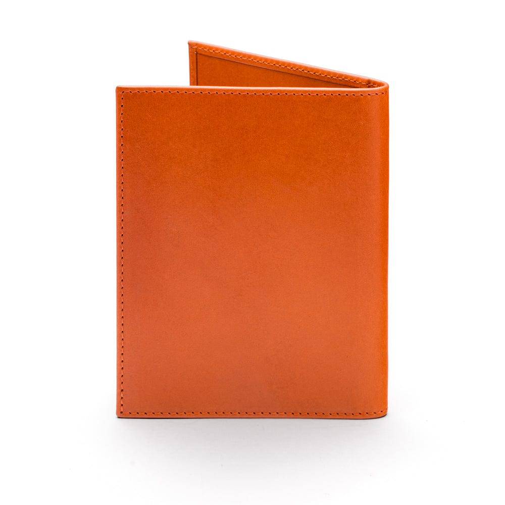 RFID leather passport holder, orange, back view