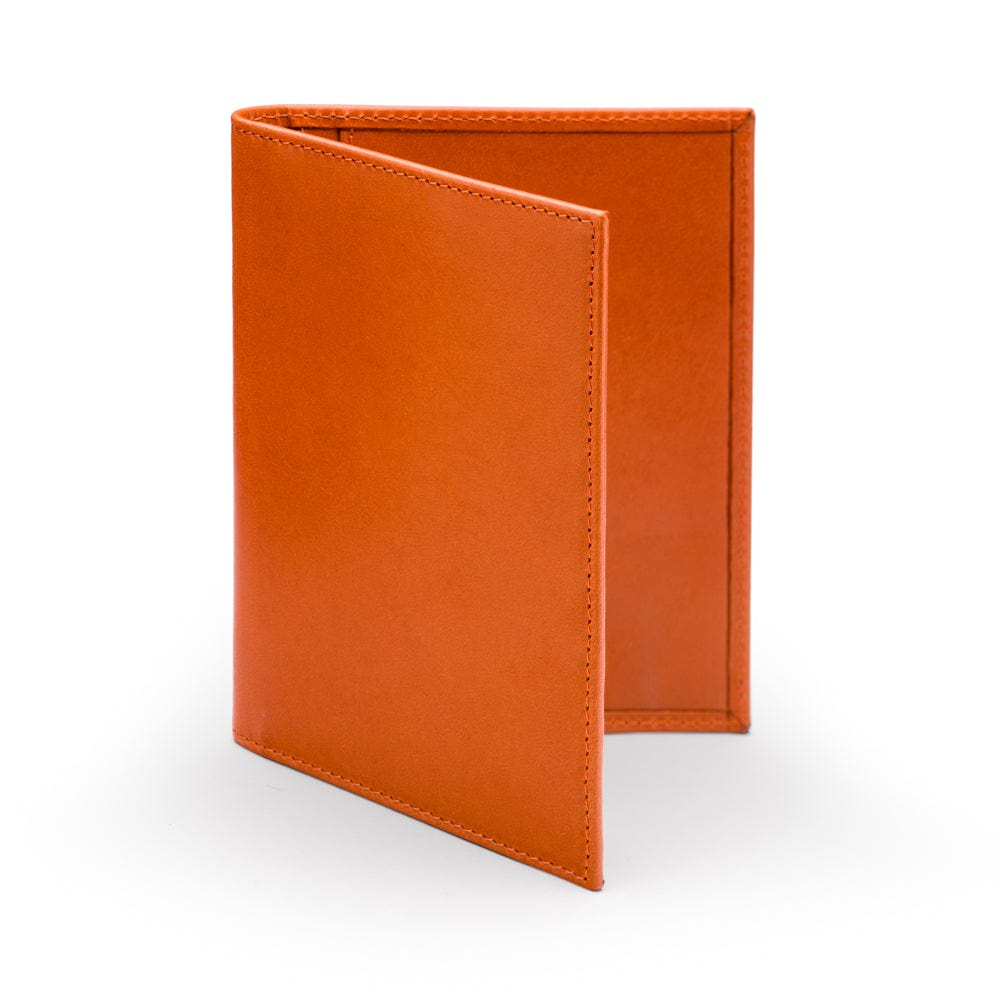 RFID leather passport holder, orange, front