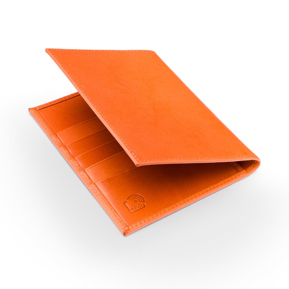 RFID leather passport holder, orange, back