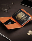 RFID leather passport holder, orange, lifestyle