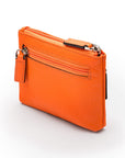 RFID Small leather zip coin pouch, orange pebble grain, front side