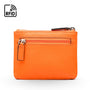 RFID Small leather zip coin pouch, orange pebble grain, front view