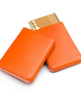 Pull apart business card holder, orange, open