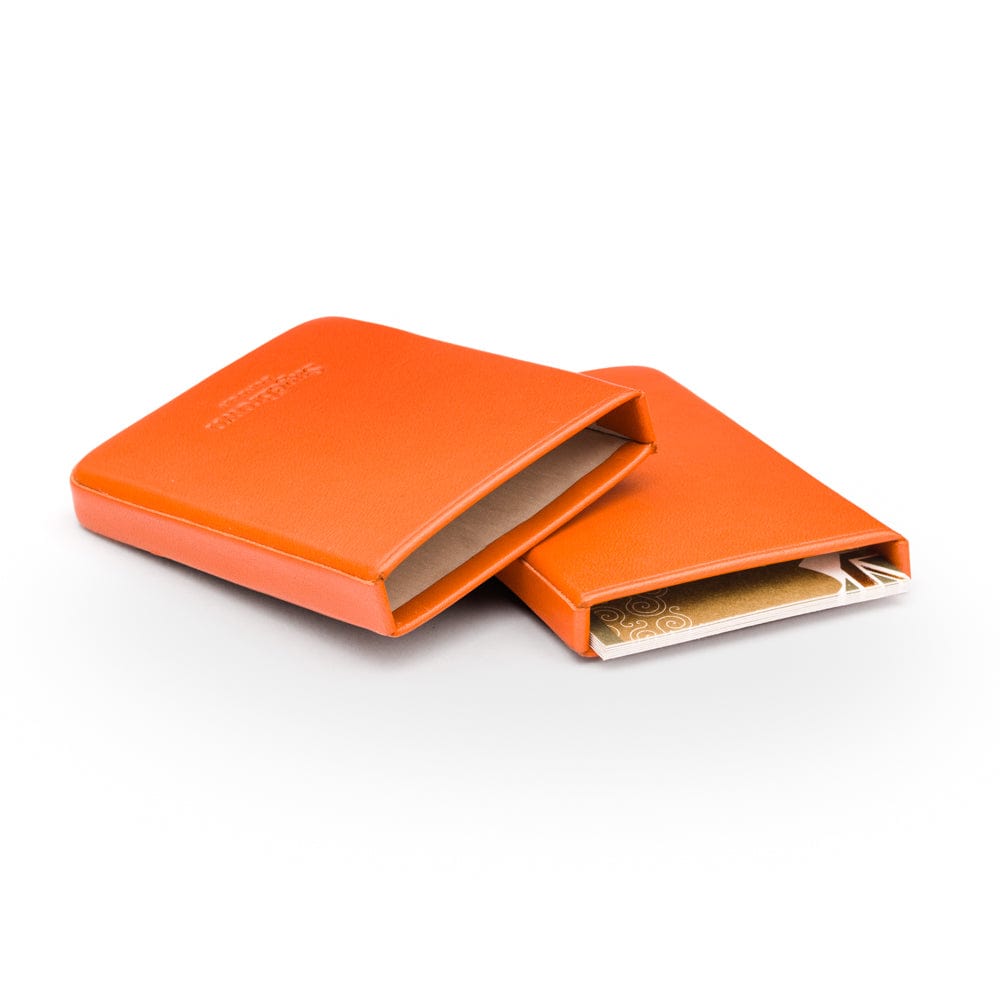 Pull apart business card holder, orange, inside