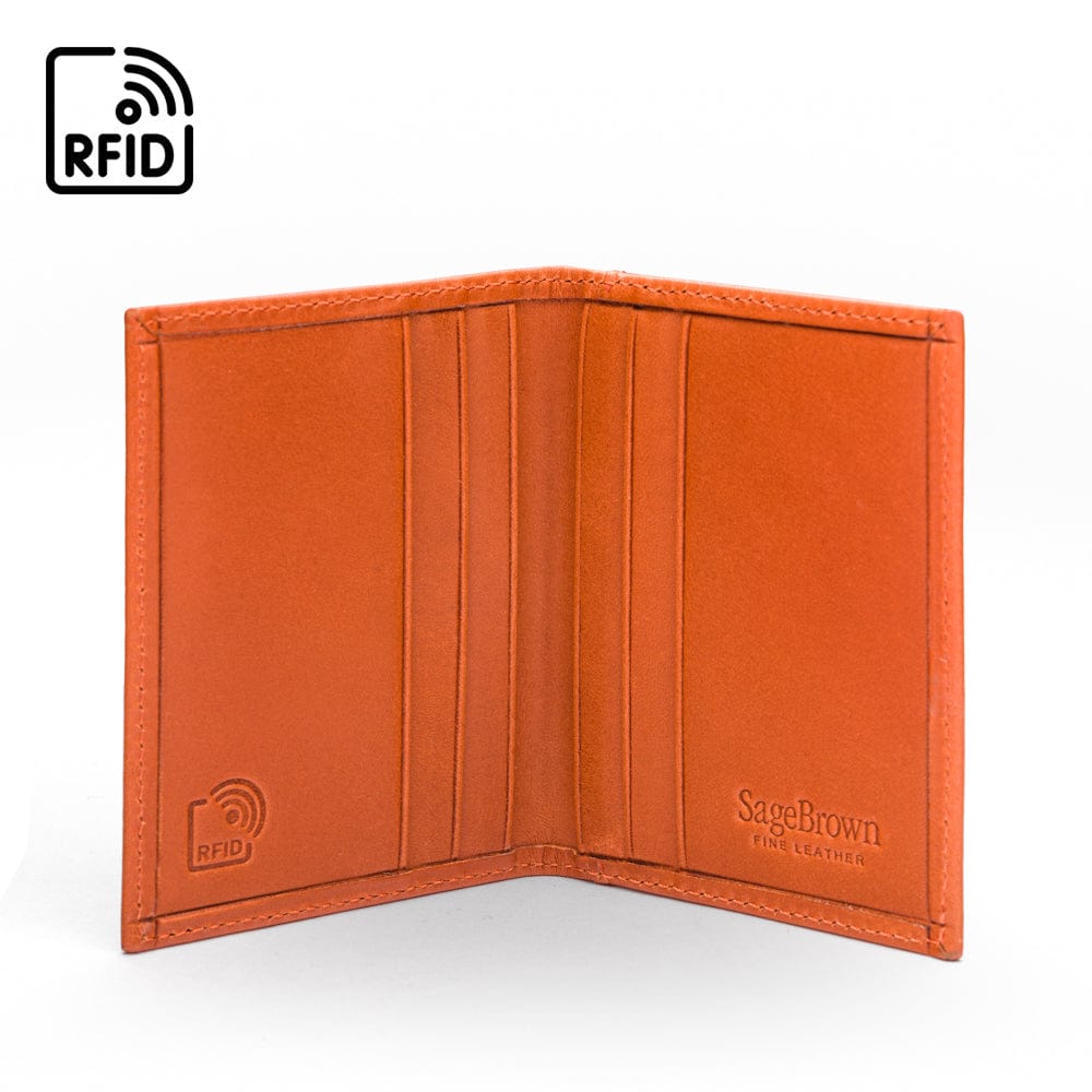 RFID leather credit card wallet, orange, inside