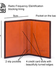 RFID leather credit card wallet, orange, features