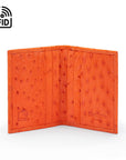 Slim Real Ostrich Leather Bifold Card Wallet with RFID, Orange, inside