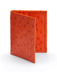 Slim Real Ostrich Leather Bifold Card Wallet with RFID, Orange, front