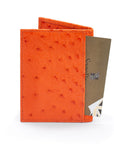 Slim Real Ostrich Leather Bifold Card Wallet with RFID, Orange, back