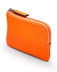 Small leather coin purse with key chain, orange, side