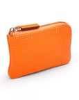 Small leather coin purse with key chain, orange, top