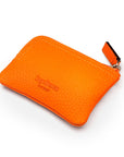 Small leather coin purse with key chain, orange, back