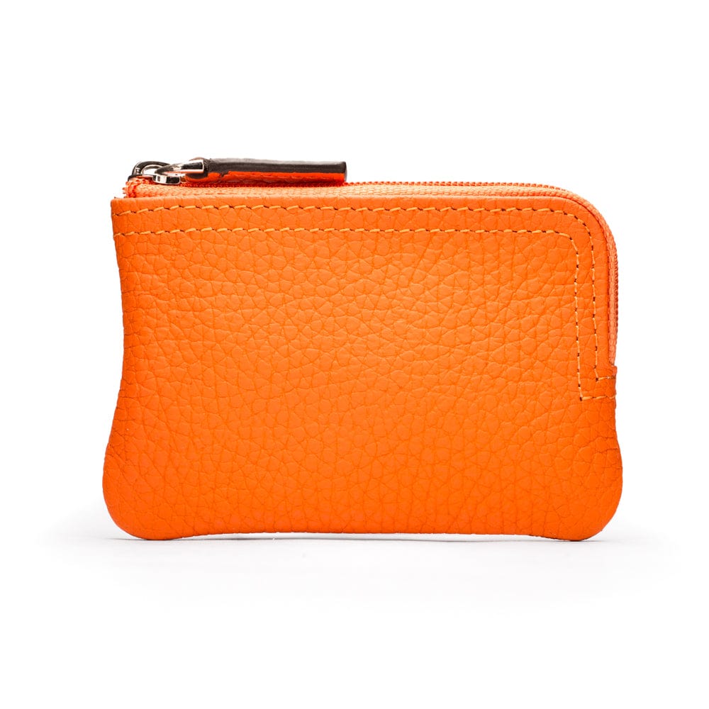 Small leather coin purse with key chain, orange, front