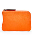 Small leather coin purse with key chain, orange, front