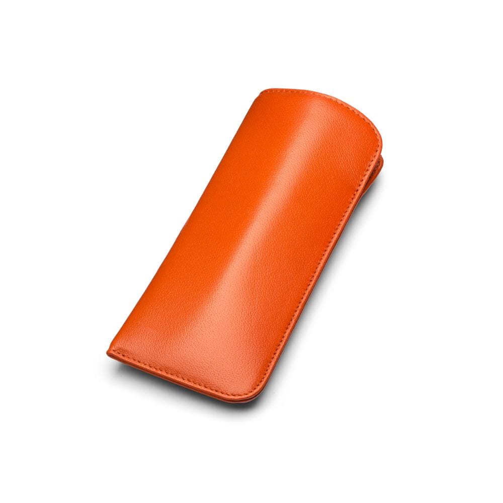 Small leather glasses case, soft orange, front