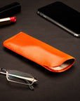 Small leather glasses case, soft orange, lifestyle