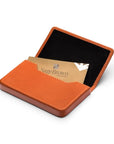 Leather business card holder with magnetic closure, orange, inside