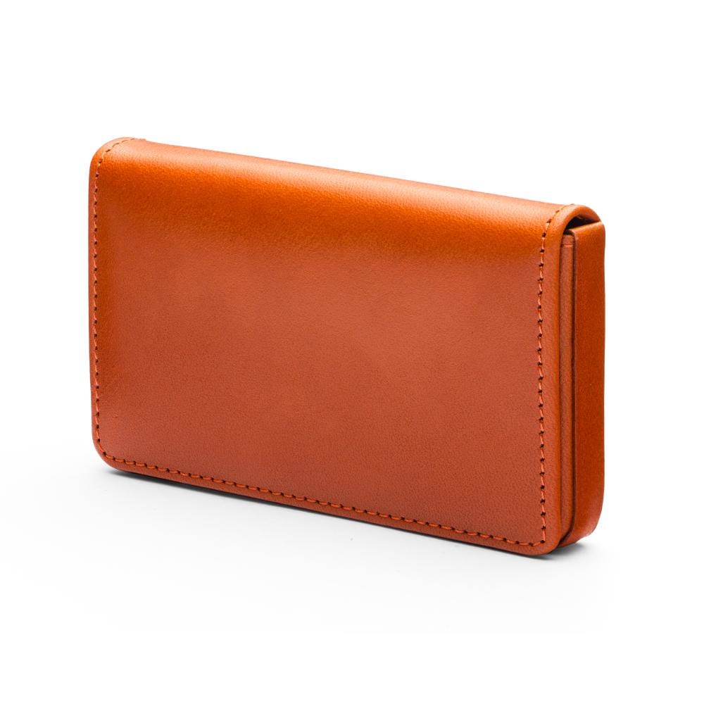Leather business card holder with magnetic closure, orange, front
