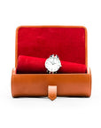 Large leather watch roll, orange, open