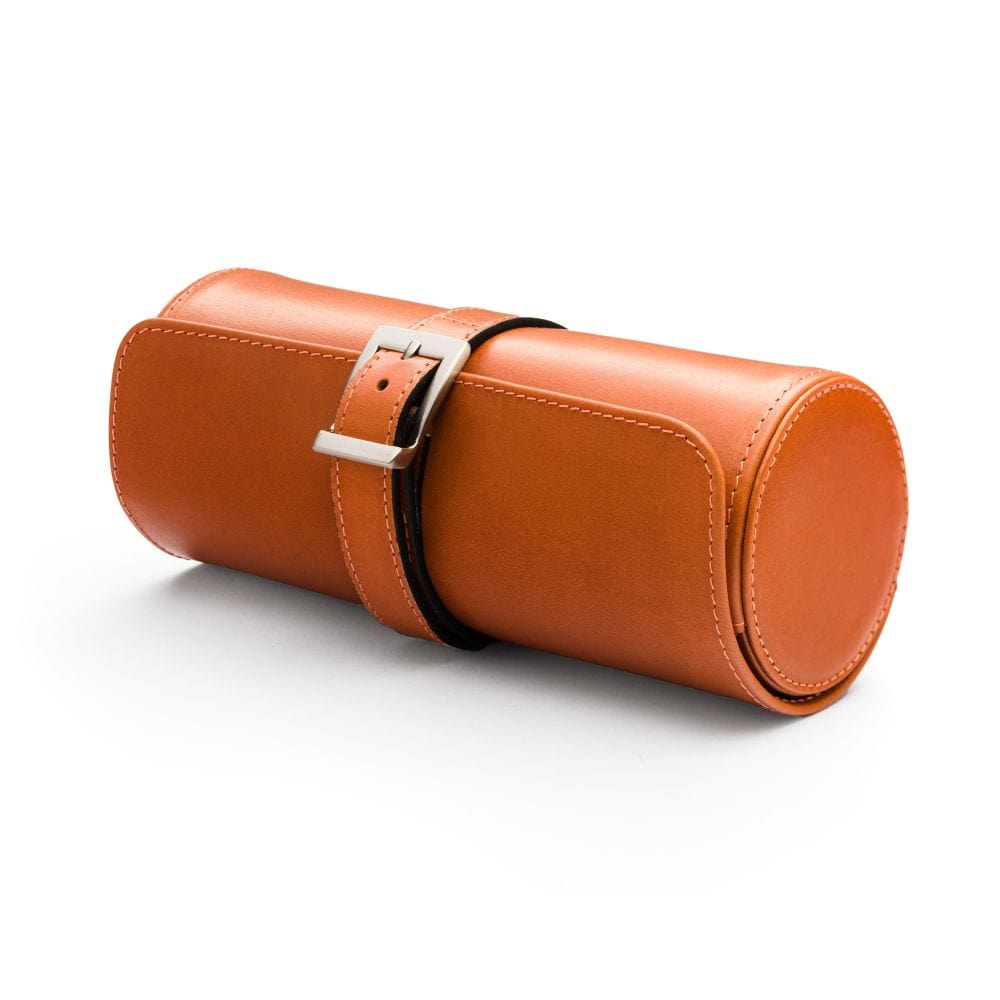Large leather watch roll, orange, front
