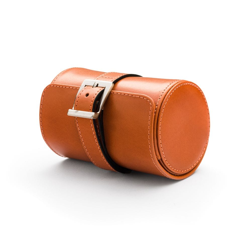 Small leather watch roll, orange, front